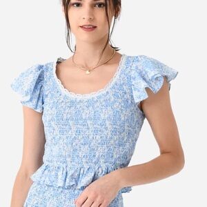 NWT LoveShackFancy Milta Blue Floral Top Large